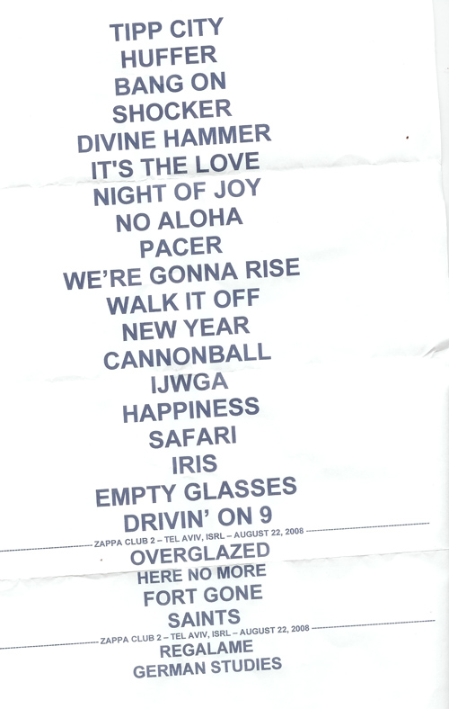 The breeders live, tel aviv, August 2008, the set list